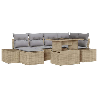 Set Divano da Giardino 7 pcs Beige Poly Rattan