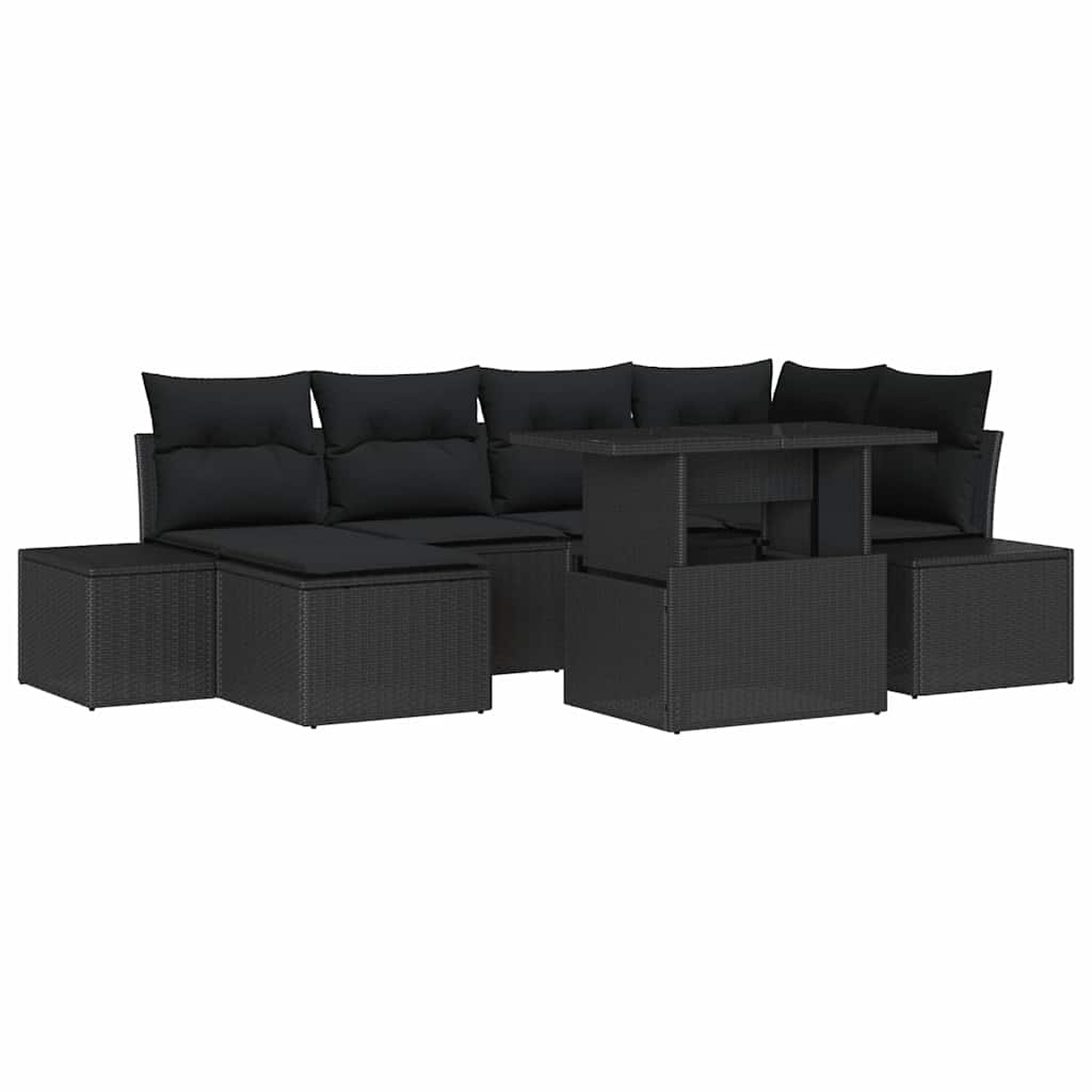 Set Divano da Giardino con archiviazione 7 pcs Nero Poly Rattan - homemem39