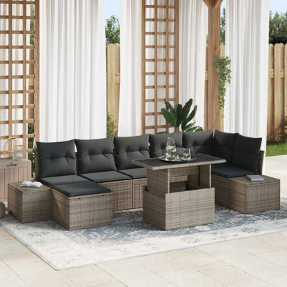 Set Divano da Giardino 8 pcs Grigio Poly Rattan