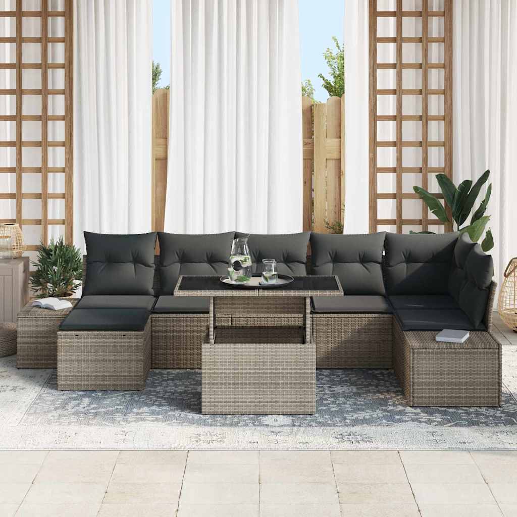 Set Divano da Giardino 8 pcs Grigio Poly Rattan