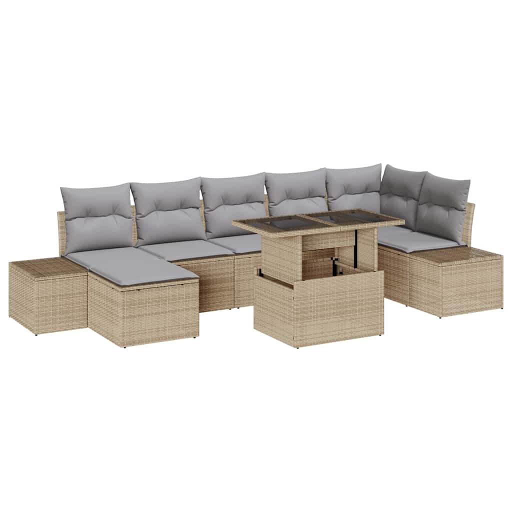 Set Divano da Giardino 8 pcs Beige Poly Rattan | homemem39