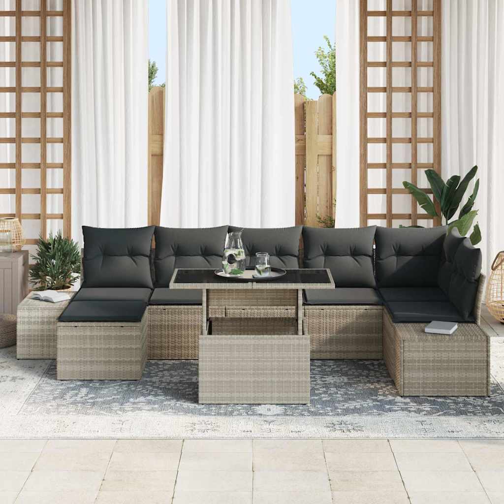 Set Divano da Giardino 8 pcs Grigio chiaro Poly Rattan - homemem39