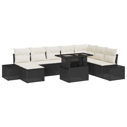 Set Divano da Giardino con archiviazione 9 pcs Nero Poly Rattan - homemem39