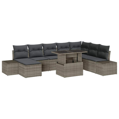 Set Divano da Giardino 9 pcs Grigio Poly Rattan