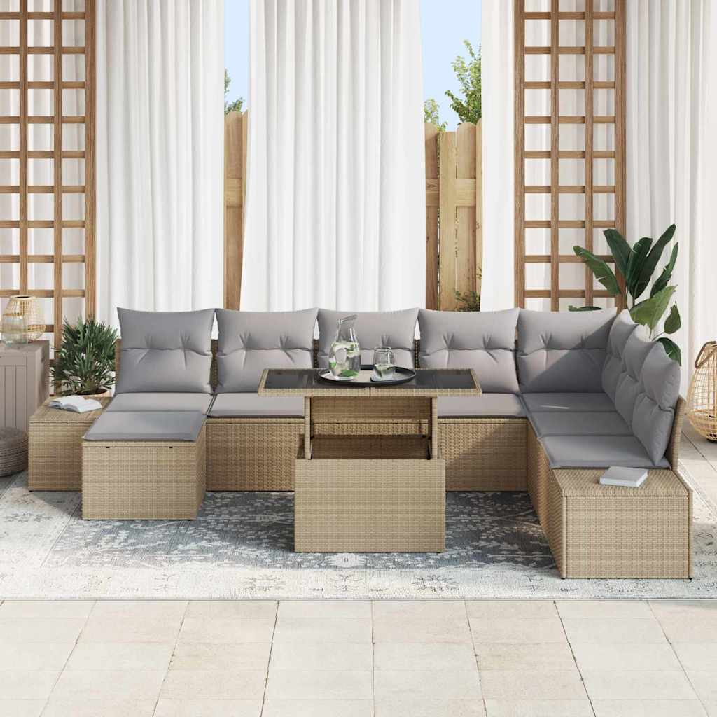 Set Divano da Giardino 9 pcs Beige Poly Rattan | homemem39