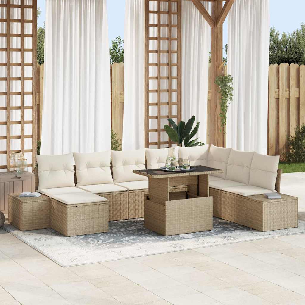 Set Divano da Giardino 9 pcs Beige Poly Rattan - homemem39