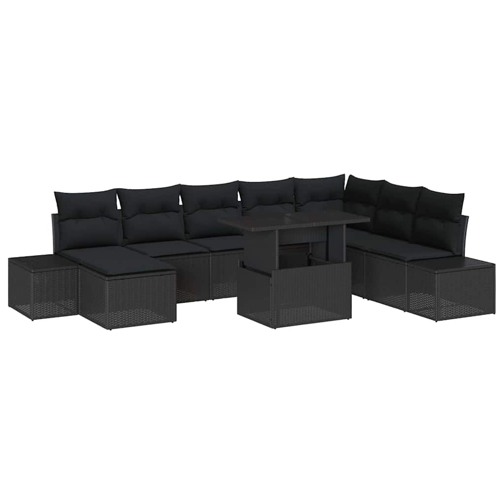 Set Divano da Giardino con archiviazione 9 pcs Nero Poly Rattan | homemem39
