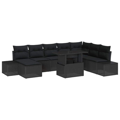 Set Divano da Giardino con archiviazione 9 pcs Nero Poly Rattan | homemem39