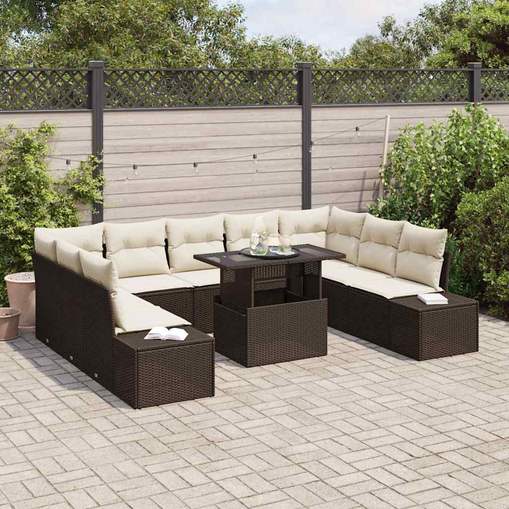 Set Divano da Giardino 10 pcs Marrone Poly Rattan - homemem39