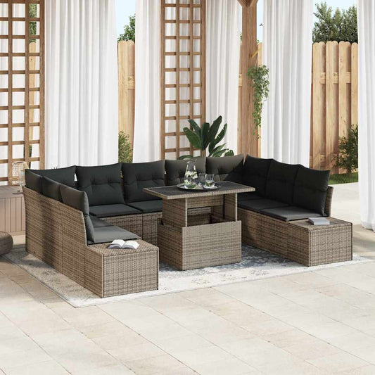 Set Divano da Giardino 10 pcs Grigio Poly Rattan - homemem39