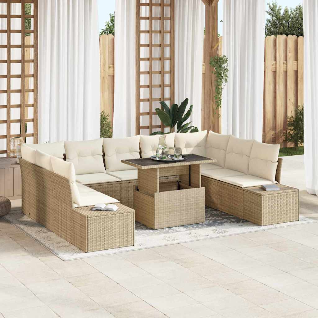 Set Divano da Giardino 10 pcs Beige Poly Rattan - homemem39