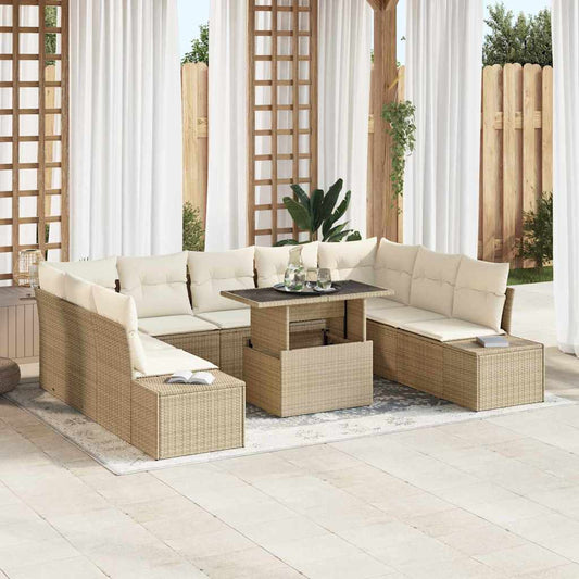 Set Divano da Giardino 10 pcs Beige Poly Rattan - homemem39