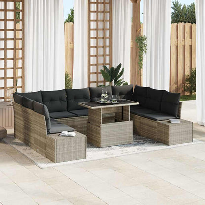 Set Divano da Giardino 10 pcs Grigio chiaro Poly Rattan - homemem39
