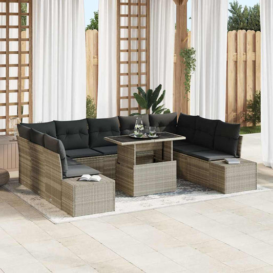 Set Divano da Giardino 10 pcs Grigio chiaro Poly Rattan - homemem39