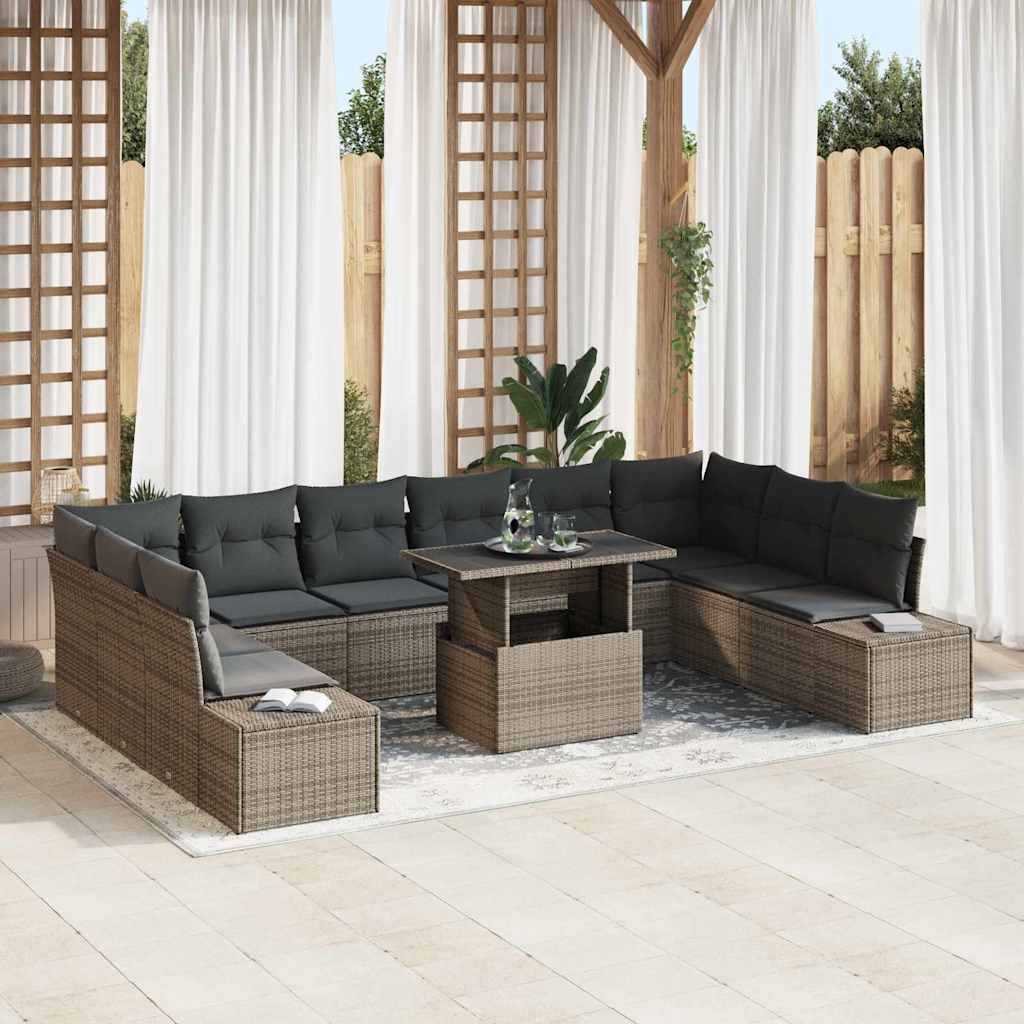 Set Divano da Giardino 11 pcs Grigio Poly Rattan - homemem39