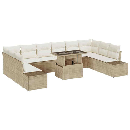 Set Divano da Giardino 11 pcs Beige Poly Rattan