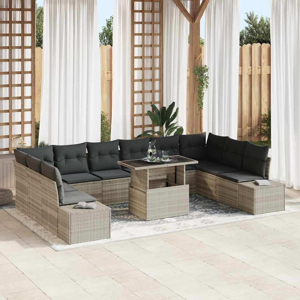 Set Divano da Giardino 11 pcs Grigio chiaro Poly Rattan - homemem39