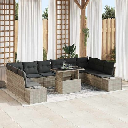 Set Divano da Giardino 11 pcs Grigio chiaro Poly Rattan - homemem39