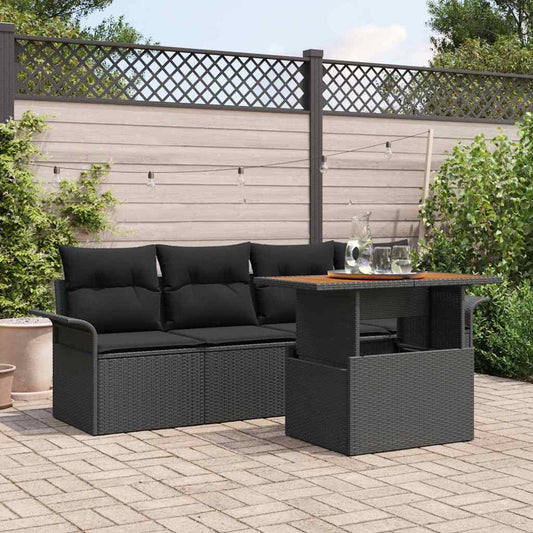 Set Divano da Giardino con archiviazione 5 pcs Nero Poly Rattan - homemem39