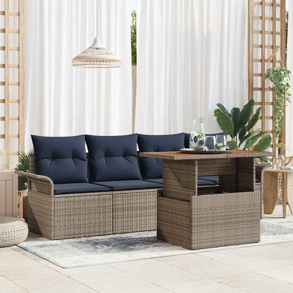 Set Divano da Giardino 5 pcs Grigio Poly Rattan | homemem39