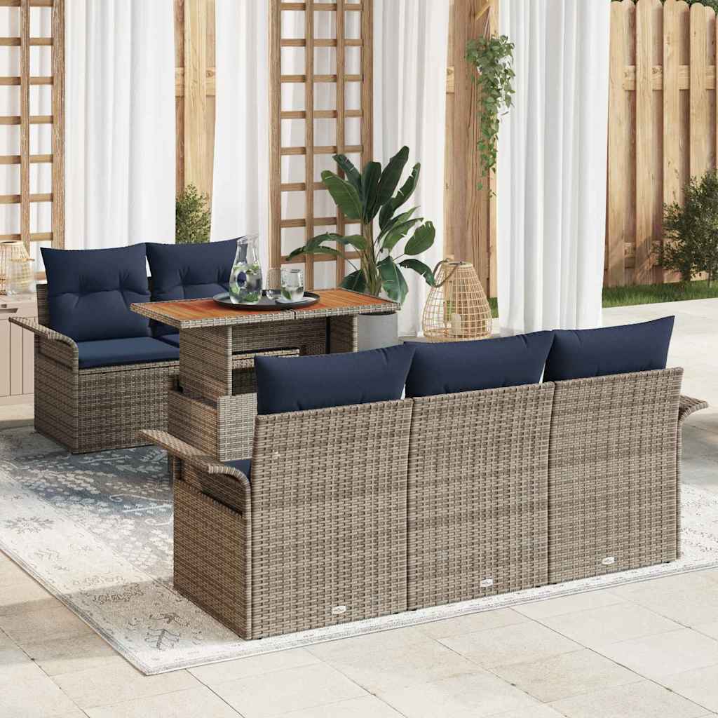 Set Divano da Giardino 6 pcs Grigio Poly Rattan