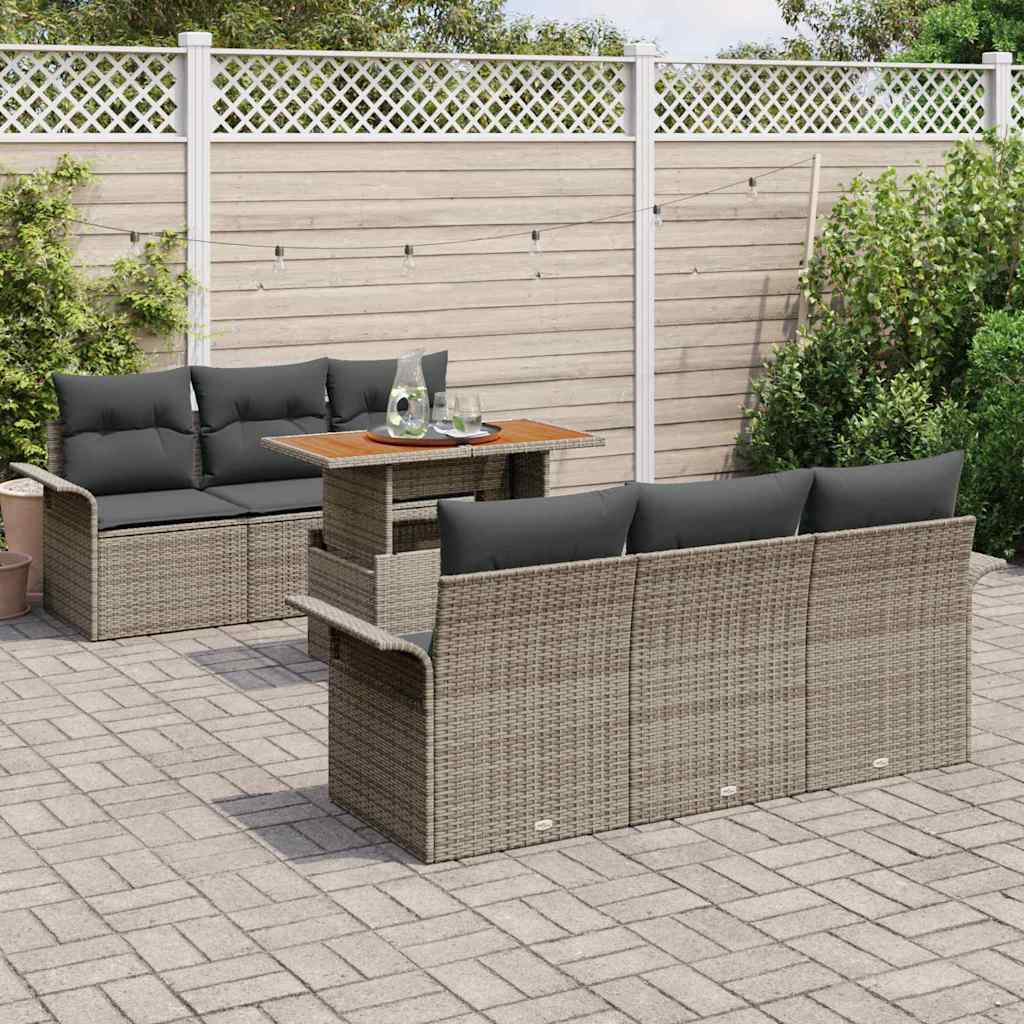 Set Divano da Giardino 7 pcs Grigio Poly Rattan - homemem39