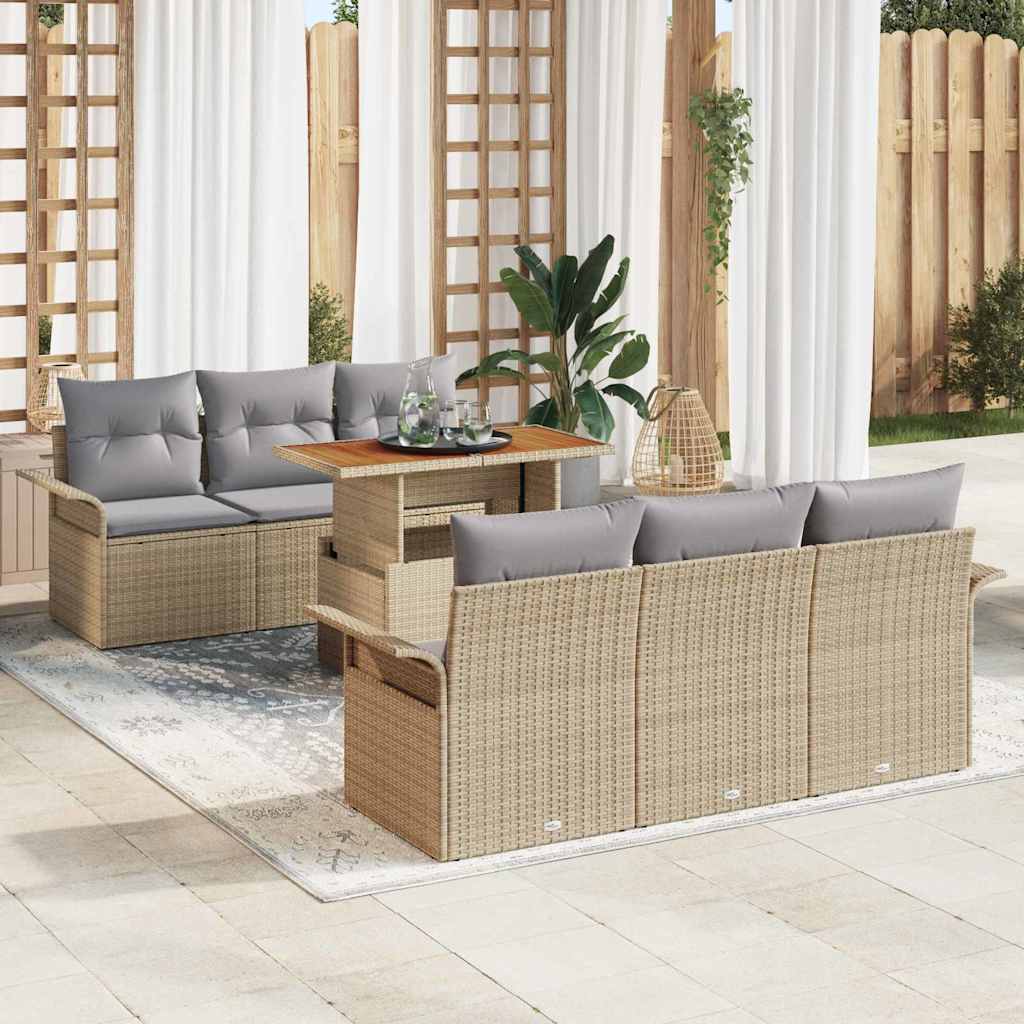 Set Divano da Giardino 7 pcs Beige Poly Rattan - homemem39