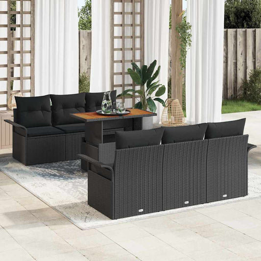 Set Divano da Giardino con archiviazione 7 pcs Nero Poly Rattan - homemem39