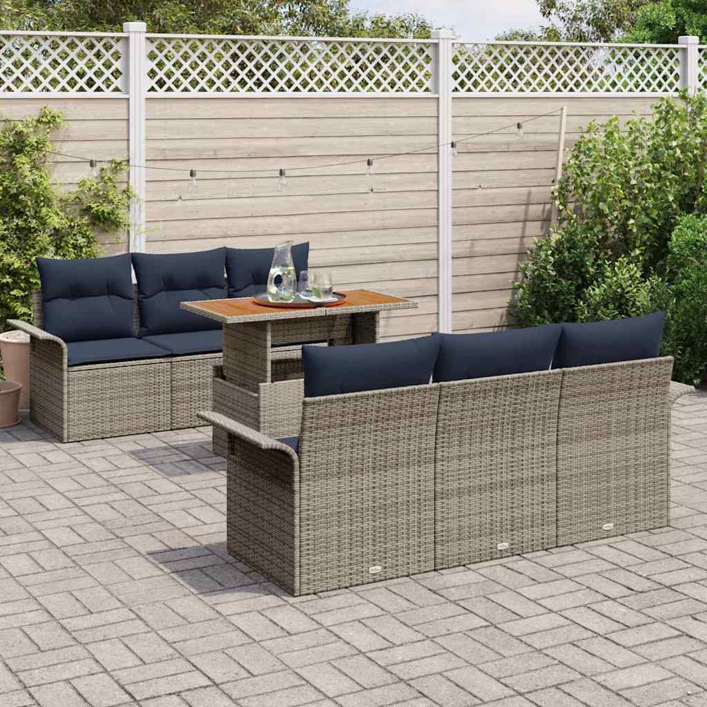 Set Divano da Giardino 7 pcs Grigio Poly Rattan | homemem39