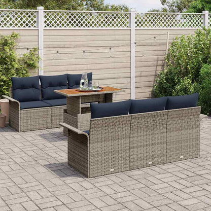 Set Divano da Giardino 7 pcs Grigio Poly Rattan | homemem39