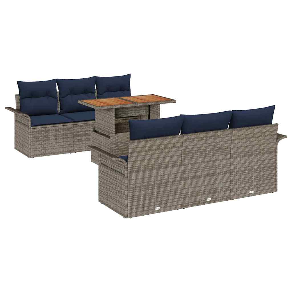 Set Divano da Giardino 7 pcs Grigio Poly Rattan | homemem39