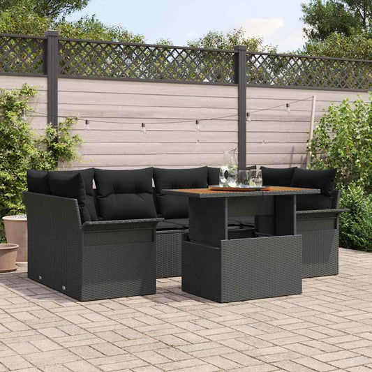 Set Divano da Giardino con archiviazione 7 pcs Nero Poly Rattan - homemem39