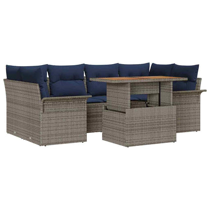 Set Divano da Giardino 7 pcs Grigio Poly Rattan | homemem39