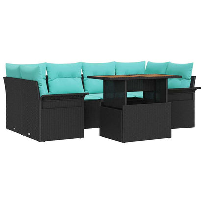 Set Divano da Giardino con archiviazione 7 pcs Nero Poly Rattan | homemem39