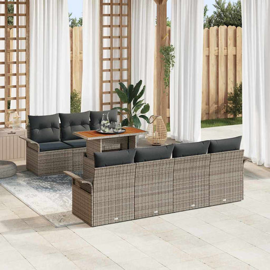 Set Divano da Giardino 8 pcs Grigio Poly Rattan