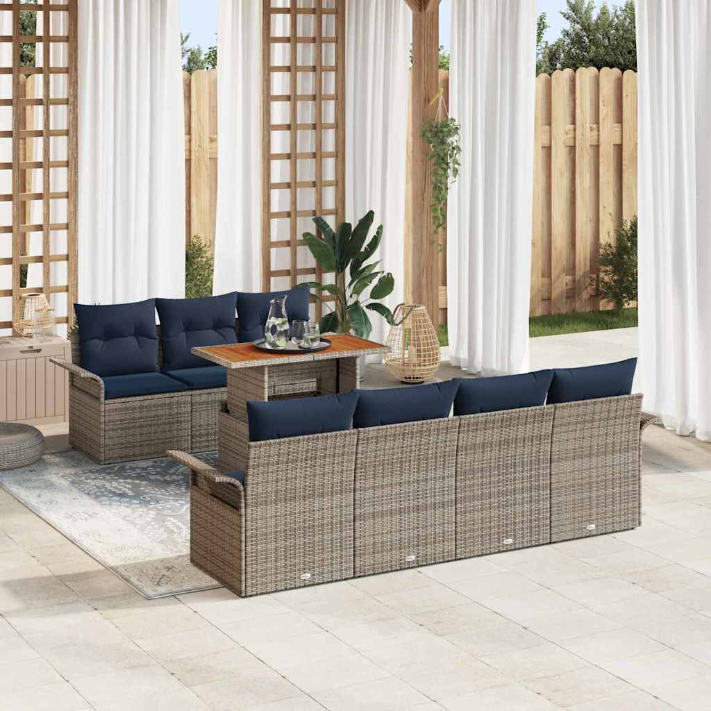 Set Divano da Giardino 8 pcs Grigio Poly Rattan | homemem39