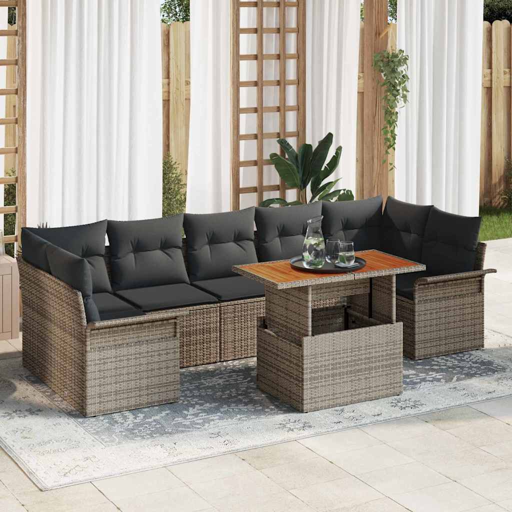 Set Divano da Giardino 8 pcs Grigio Poly Rattan - homemem39