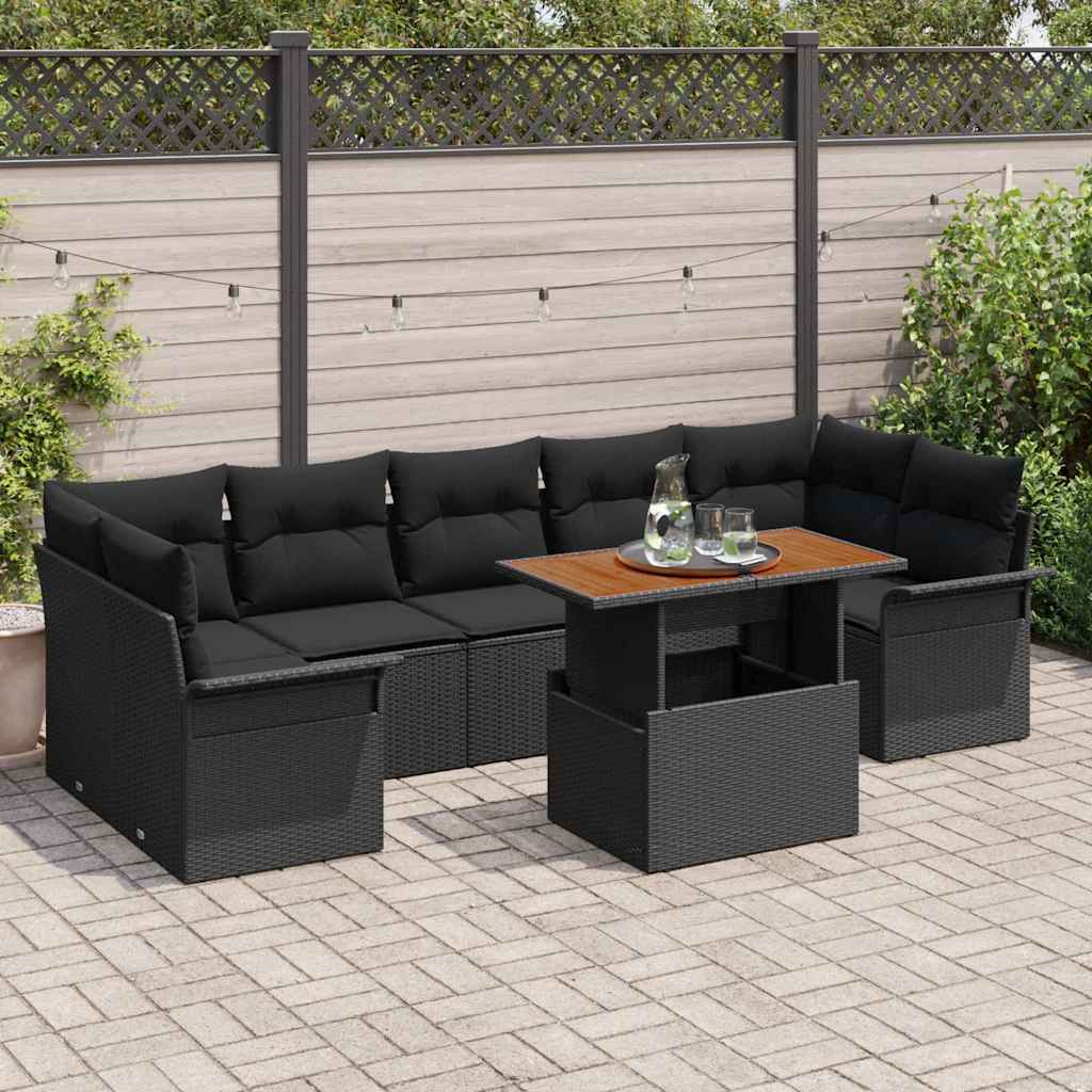 Set Divano da Giardino con archiviazione 8 pcs Nero Poly Rattan - homemem39