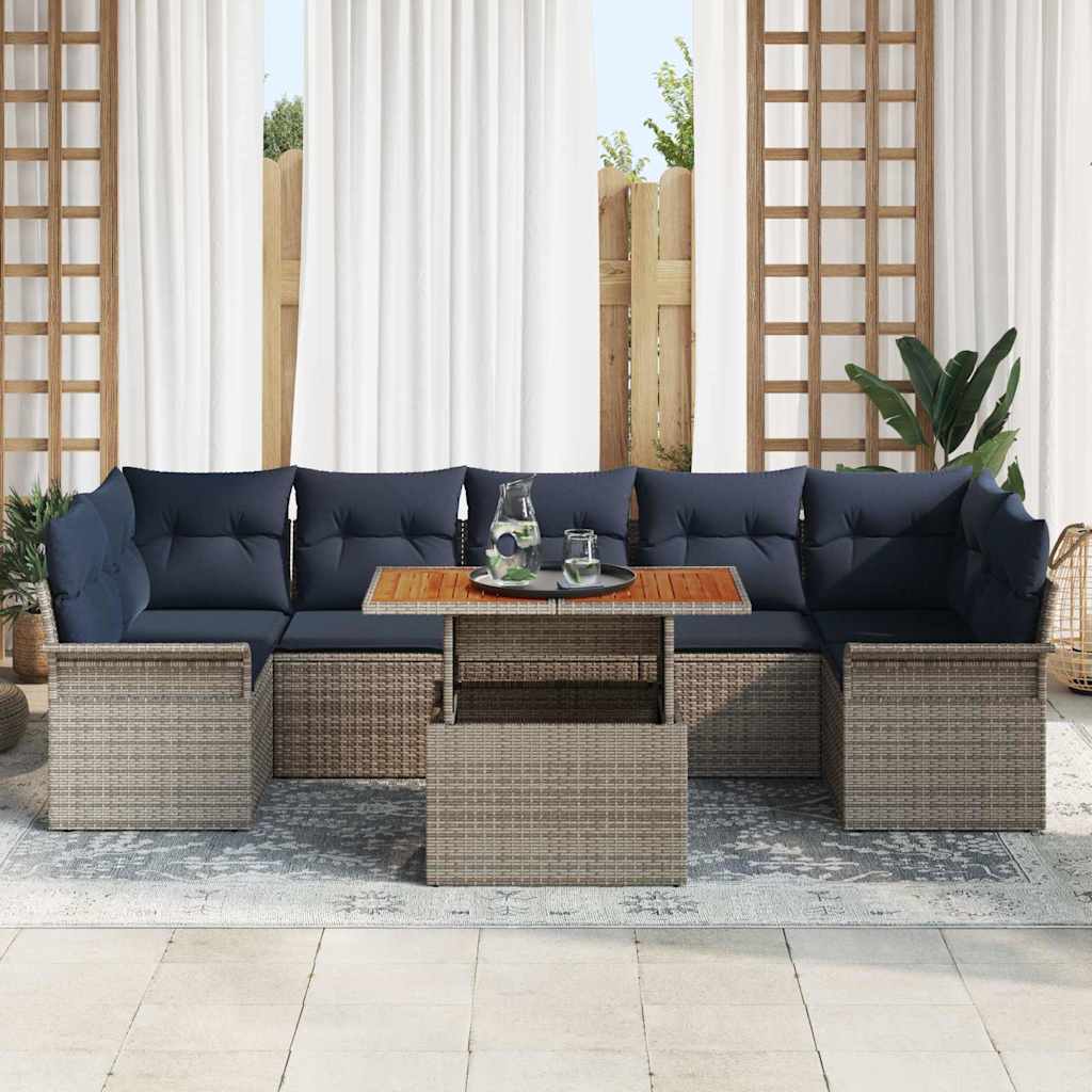 Set Divano da Giardino 8 pcs Grigio Poly Rattan | homemem39