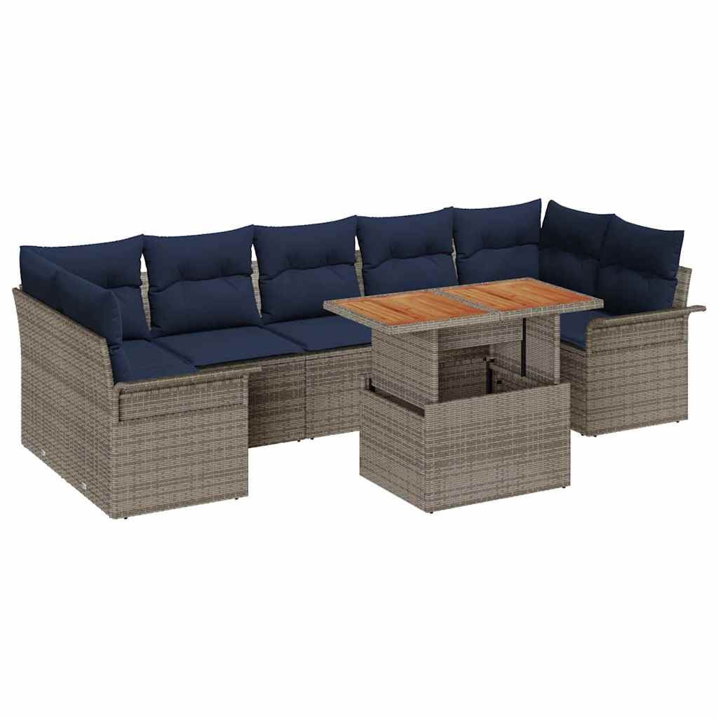 Set Divano da Giardino 8 pcs Grigio Poly Rattan | homemem39