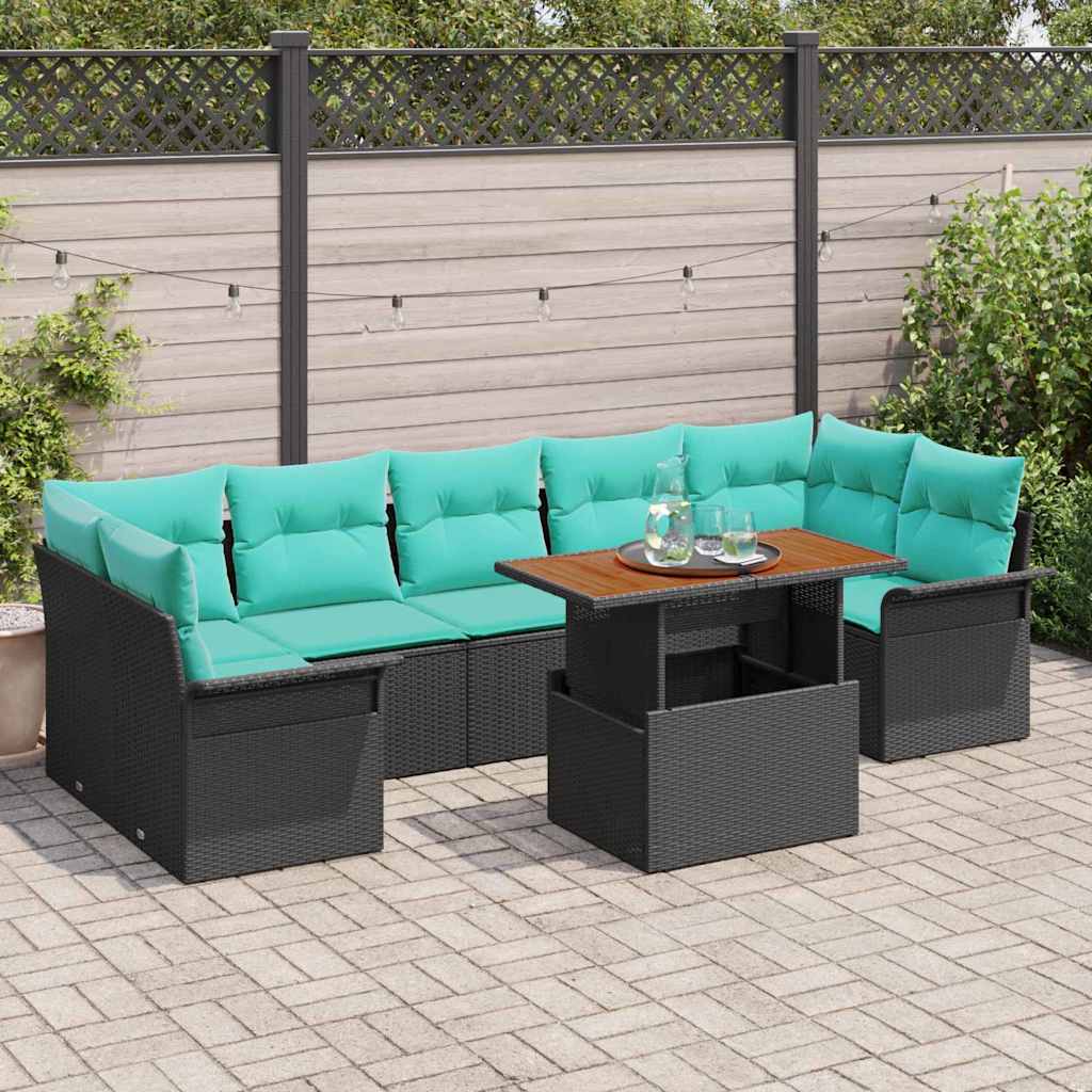 Set Divano da Giardino con archiviazione 8 pcs Nero Poly Rattan | homemem39