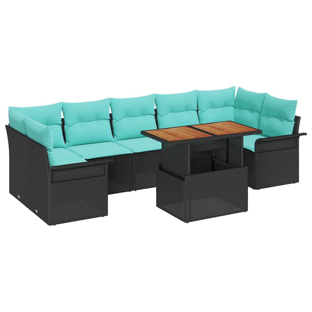 Set Divano da Giardino con archiviazione 8 pcs Nero Poly Rattan | homemem39