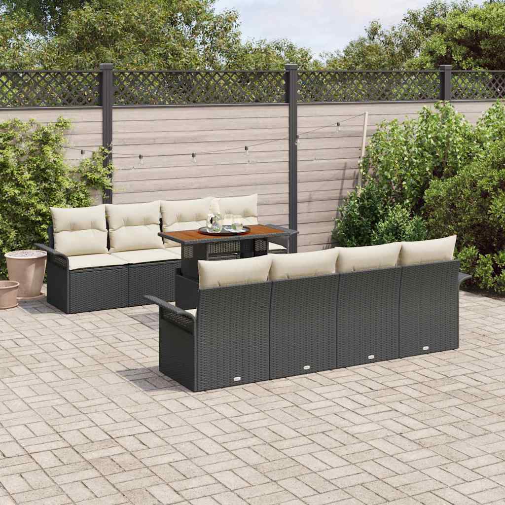 Set Divano da Giardino con archiviazione 9 pcs Nero Poly Rattan - homemem39