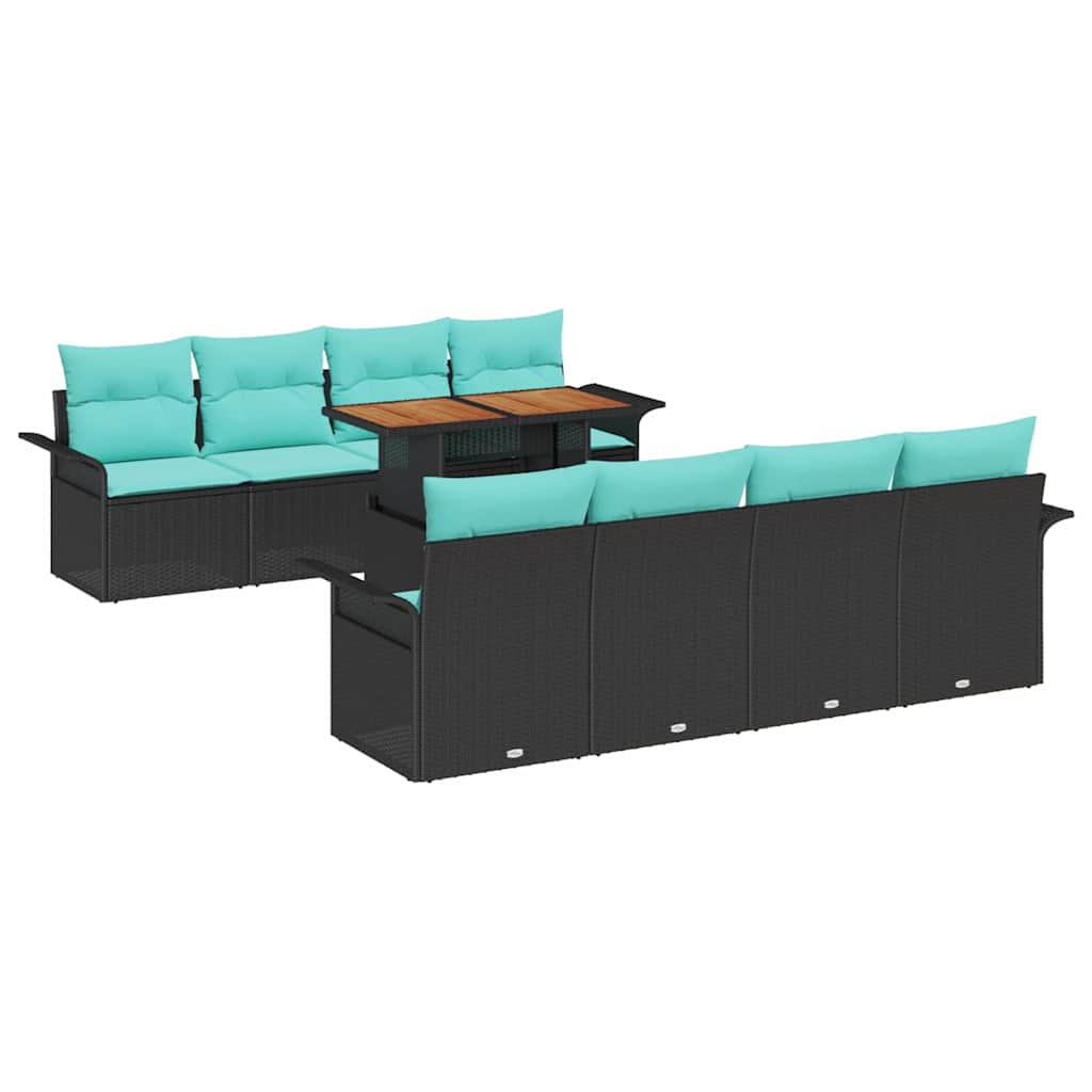 Set Divano da Giardino con archiviazione 9 pcs Nero Poly Rattan | homemem39