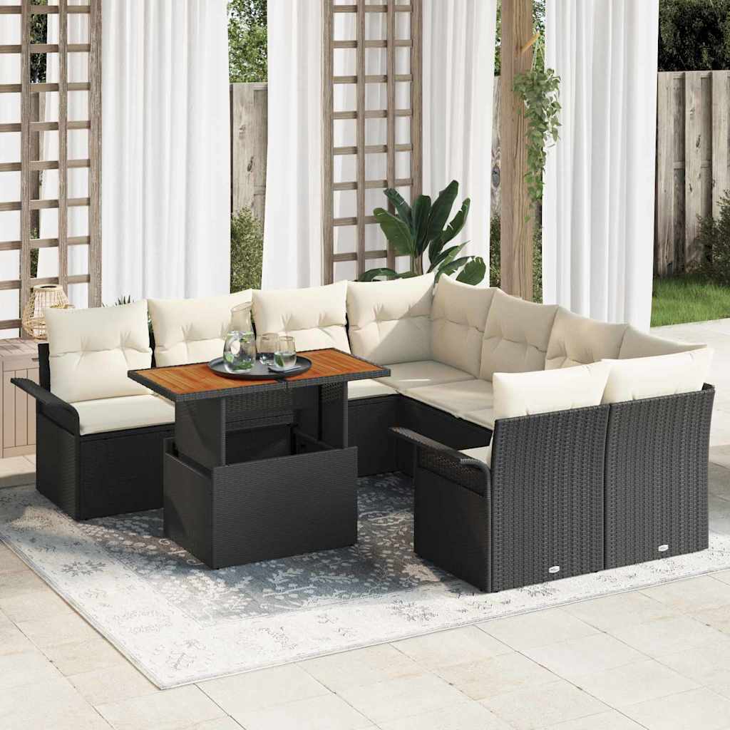 Set Divano da Giardino con archiviazione 9 pcs Nero Poly Rattan - homemem39