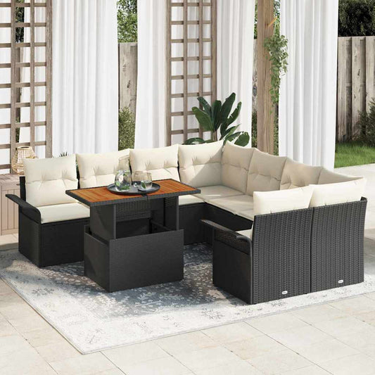 Set Divano da Giardino con archiviazione 9 pcs Nero Poly Rattan - homemem39
