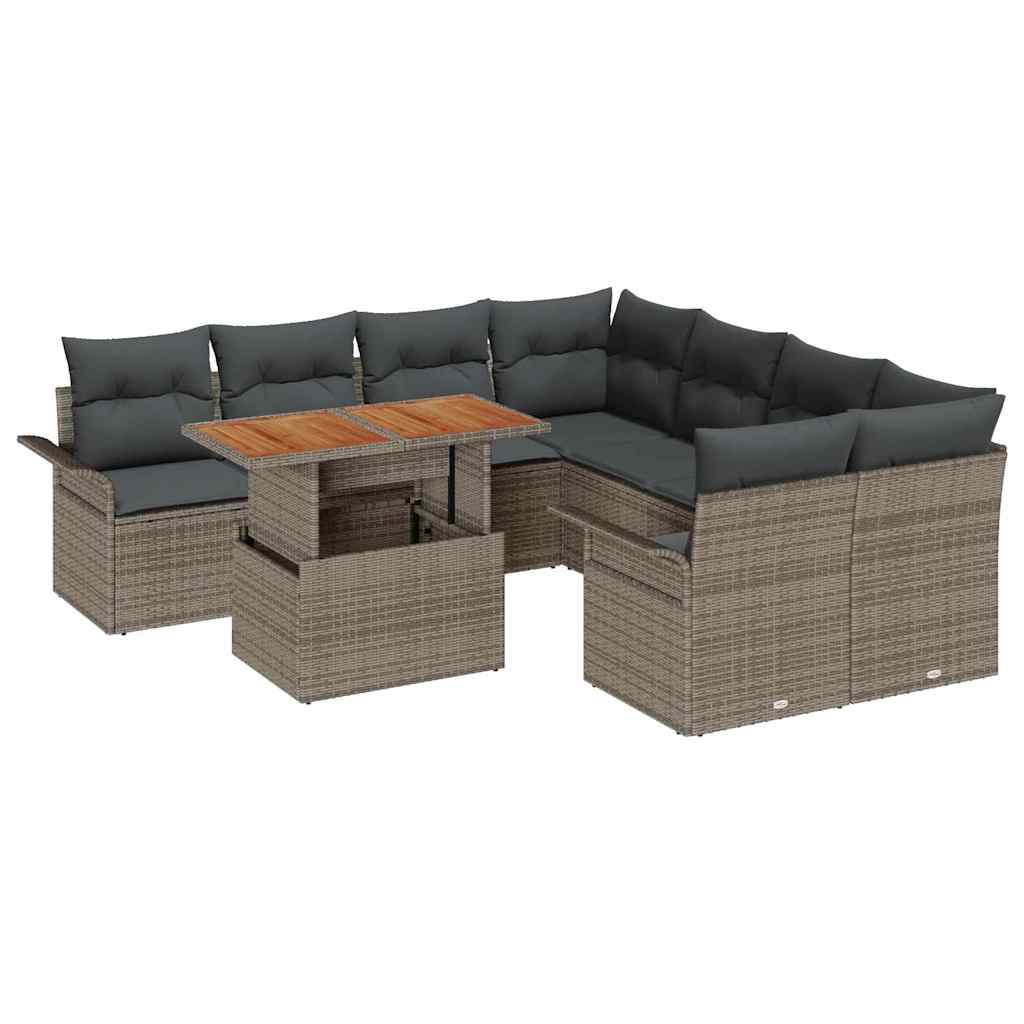 Set Divano da Giardino 9 pcs Grigio Poly Rattan | homemem39