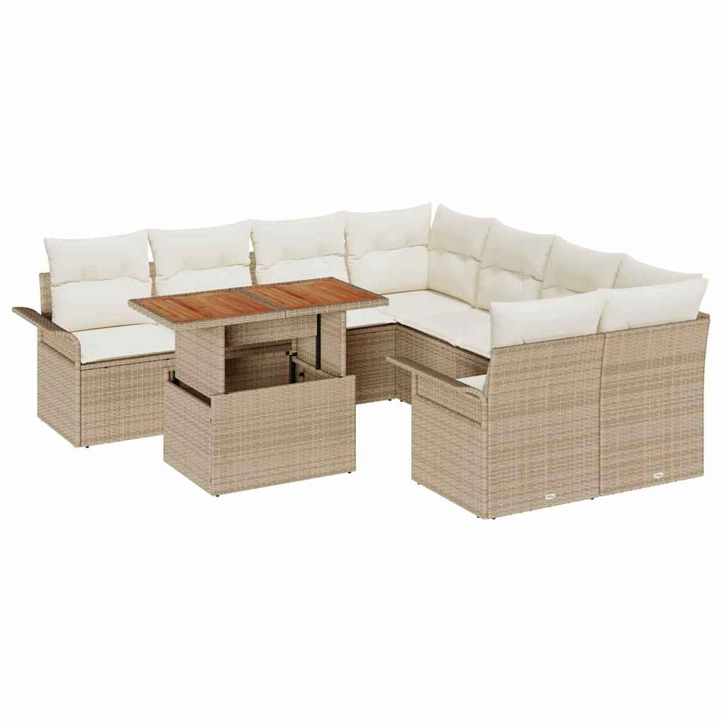 Set Divano da Giardino 9 pcs Beige Poly Rattan - homemem39