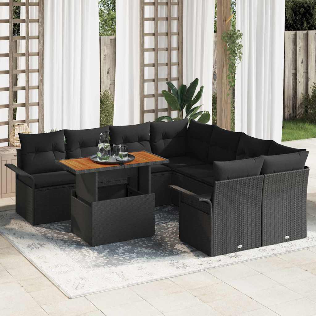 Set Divano da Giardino con archiviazione 9 pcs Nero Poly Rattan - homemem39