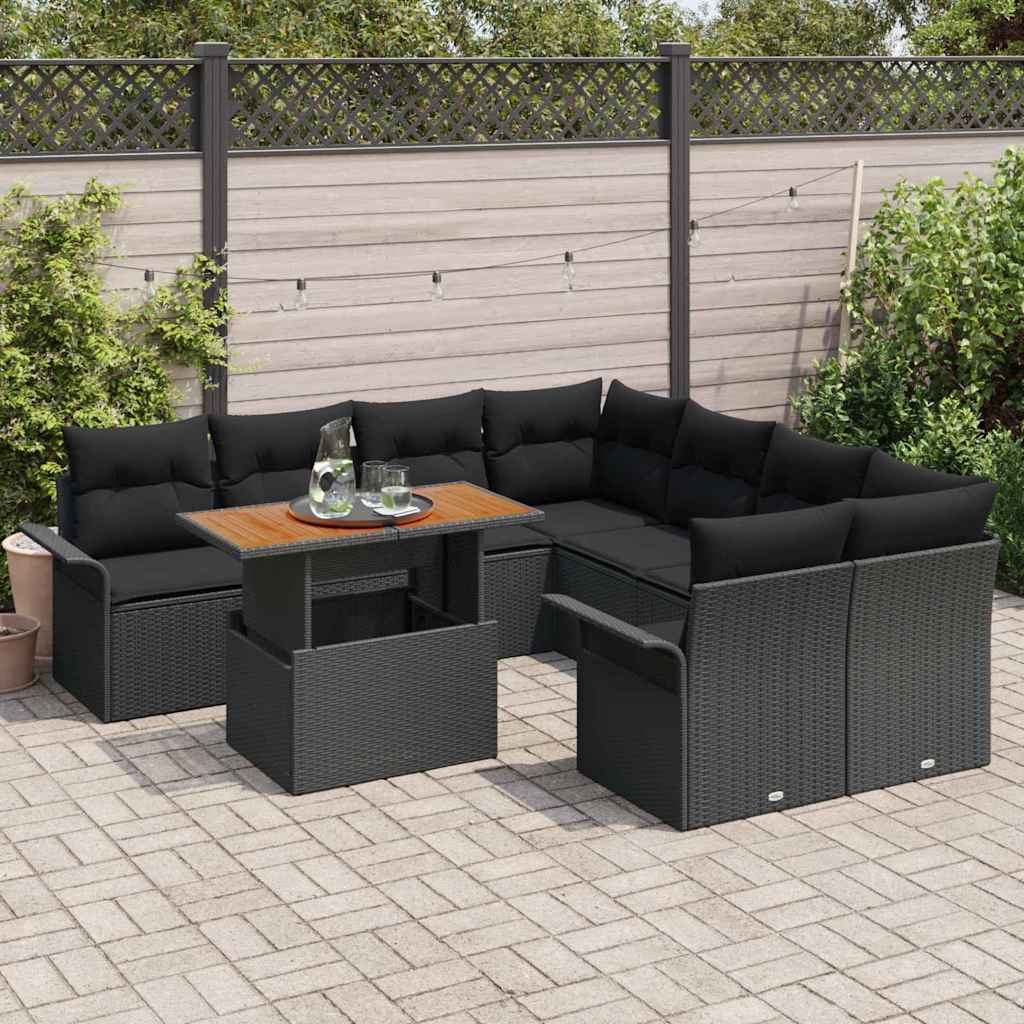 Set Divano da Giardino con archiviazione 9 pcs Nero Poly Rattan - homemem39